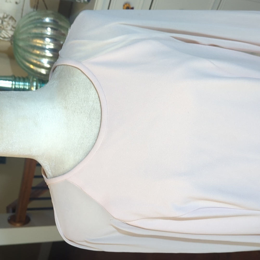 New Pink Dress Calvin Klein Soft Blush Long Sheer Sleeves Crepe Party Sz 12 - Picture 3 of 10